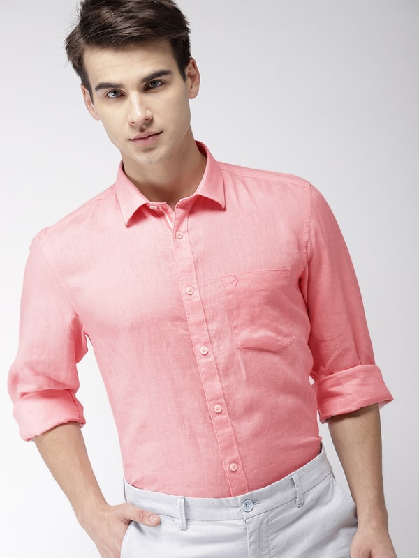 Mens Pink Solid Slim Fit Shirt